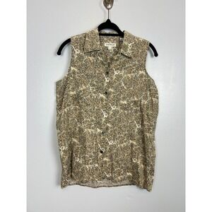 Ann Taylor Vintage 90s Linen Floral Sleeveless Collared Button Up Shirt Small‎